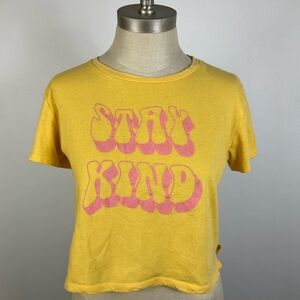 FREEZE Yellow Baby Tee Pink 70s font lettering STAY KIND Cropped Women’s M